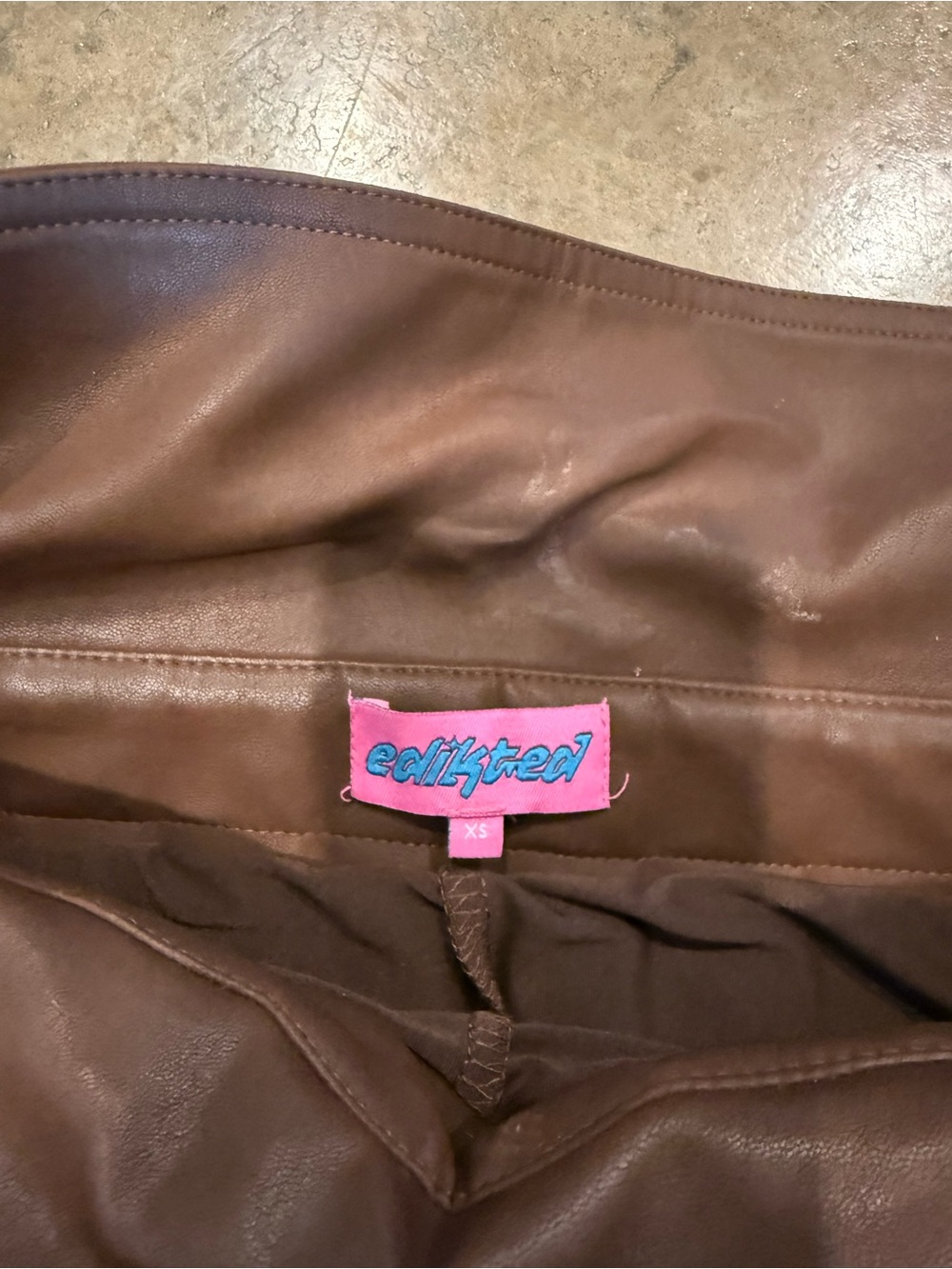 Brown Pleated Leather Mini Skirt - Picture 4 of 7